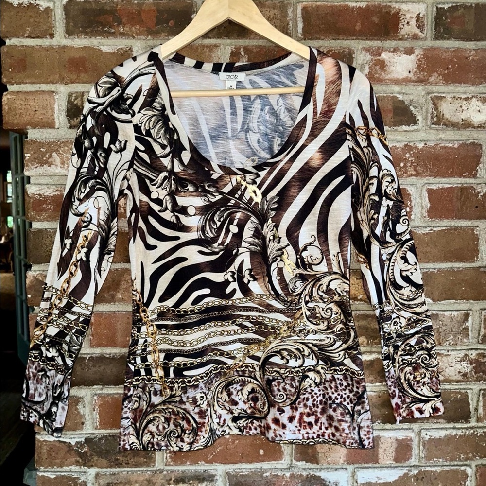 Cache Animal Print Long Sleeve Top